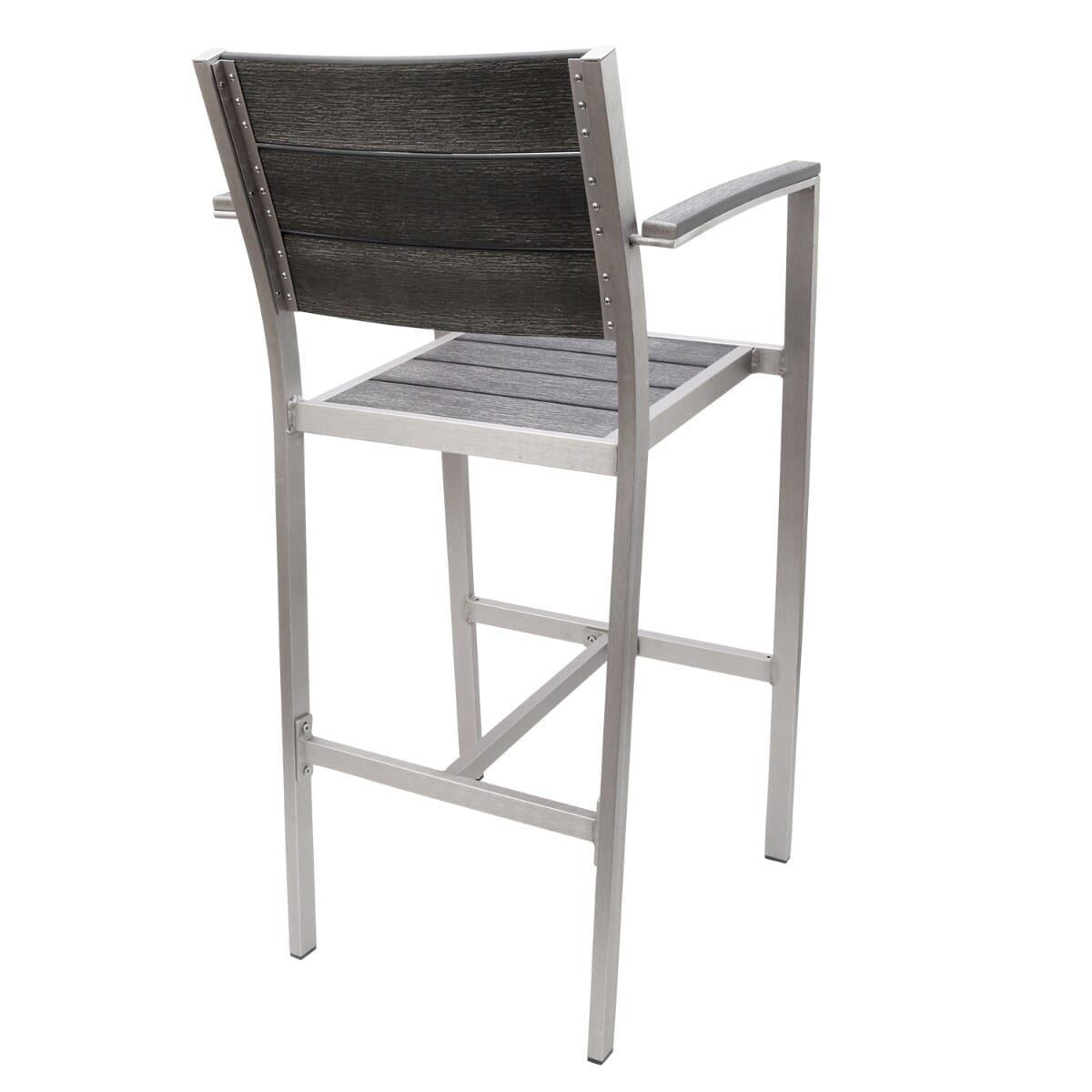 Aluminum Frame Outdoor Arm Restaurant Bar Stool With Pewter Synthetic Teak Slats