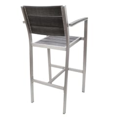 Aluminum Frame Outdoor Arm Restaurant Bar Stool With Pewter Synthetic Teak Slats