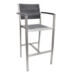 Aluminum Frame Outdoor Arm Restaurant Bar Stool With Pewter Synthetic Teak Slats