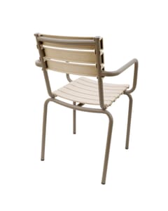 Stackable Restaurant Arm Chair with Molded Resin Seat and Back in Cream 