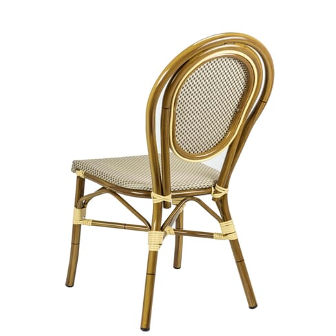 Stackable Aluminum Frame Bamboo Look Outdoor Chair with Rounded Back