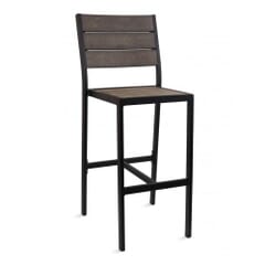 Aluminum Frame Outdoor Restaurant Bar Stool With Brushed Brown Synthetic Teak Slats