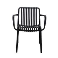  Stackable Striped Seat and Back Outdoor Resin Chair with Arms in Black
