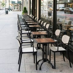 Indoor/Outdoor Resin Restaurant Arm Chair with Mesh Seat and Back