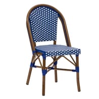 Synthetic Wicker & Bamboo Commercial Outdoor Chair in Blue and White 