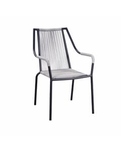Stackable Roped Outdoor Chair with Arms and Black Aluminum Frame in Grey 