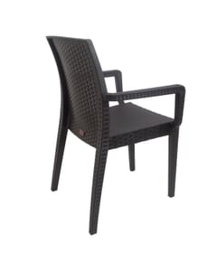 Curved-Back Brown Wicker Look Resin Chair with Arms