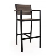 Aluminum Frame Outdoor Arm Restaurant Bar Stool With Brushed Brown Synthetic Teak Slats