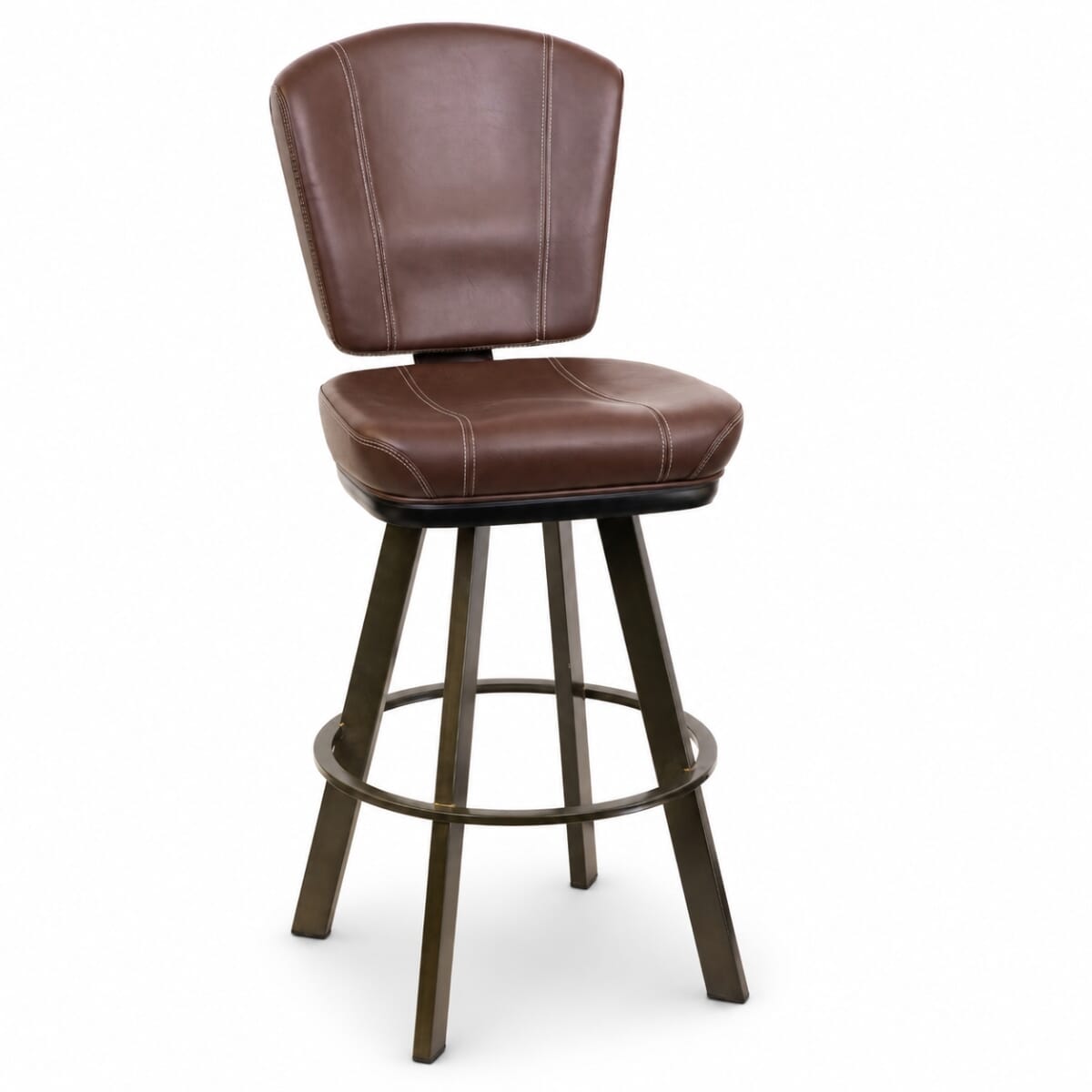 Contemporary Stitched Vinyl Bar Stool with Large Rust-Finished Frame