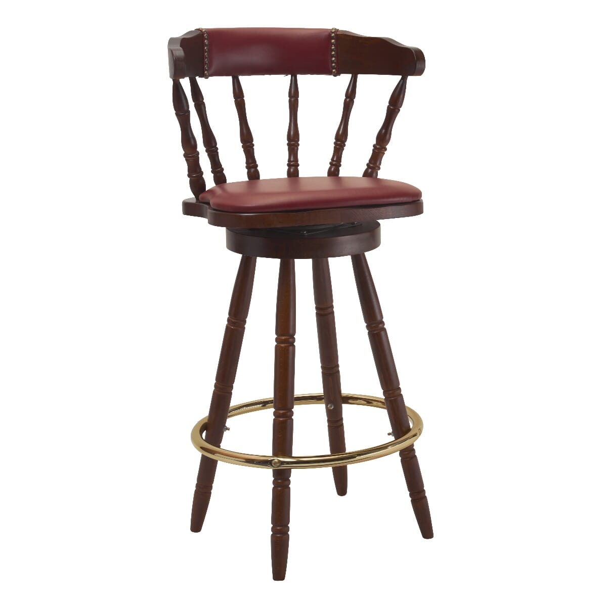 Upholstered Seat and Back Captain Mate Swivel Side Barstool with Nailhead Trim
