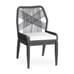 Gray commercial outdoor rope chair with geometric pattern and white cushion