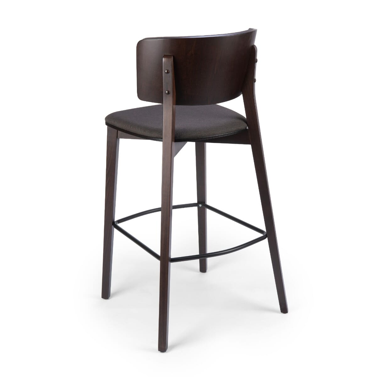 Solid Wood Fully Upholstered Restaurant Bar Stool in Walnut