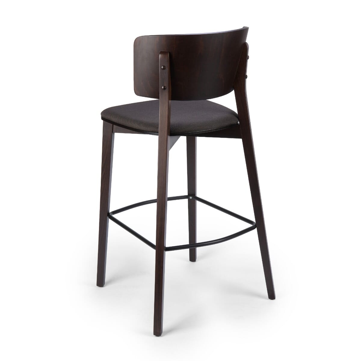 Solid Wood Upholstered Restaurant Bar Stool with Wood Back in Walnut