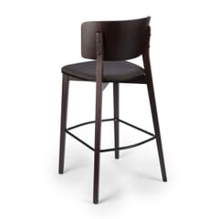 Solid Wood Upholstered Restaurant Bar Stool with Wood Back in Walnut