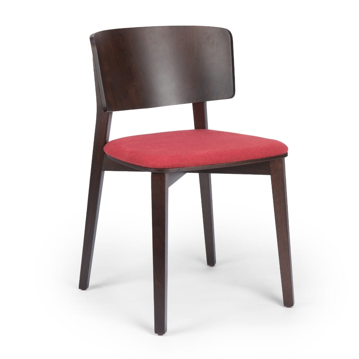 Solid Wood Upholstered Restaurant Chair with Wood Back in Walnut