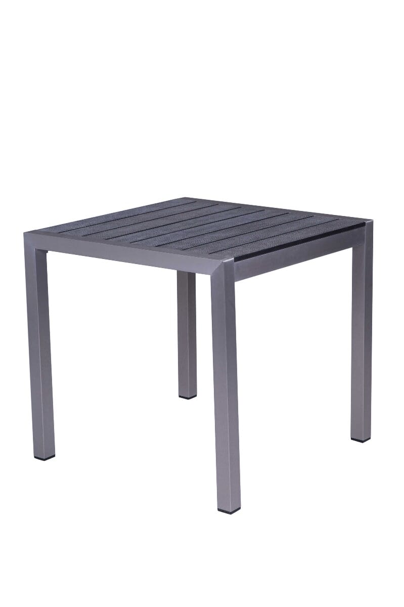 Synthetic Teak Wood Slats Table in Pewter