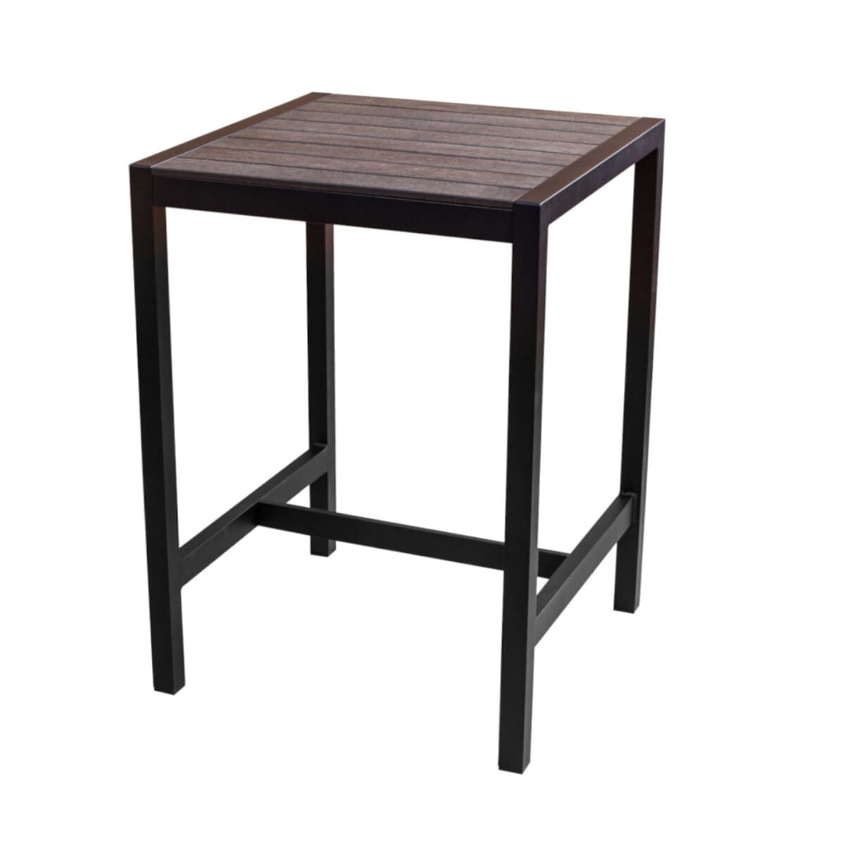 Synthetic Teak Wood Slats Table in Brushed Brown
