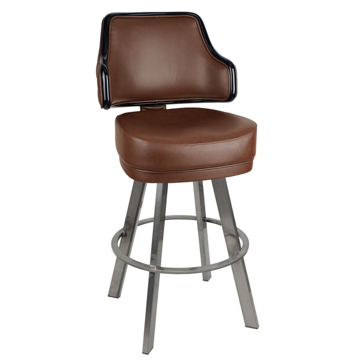 Diamond-Quilted Button-Back Swivel Bar Stool with Clear-Coated Base