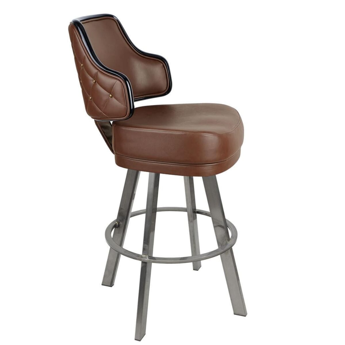 Diamond-Quilted Button-Back Swivel Bar Stool with Clear-Coated Base
