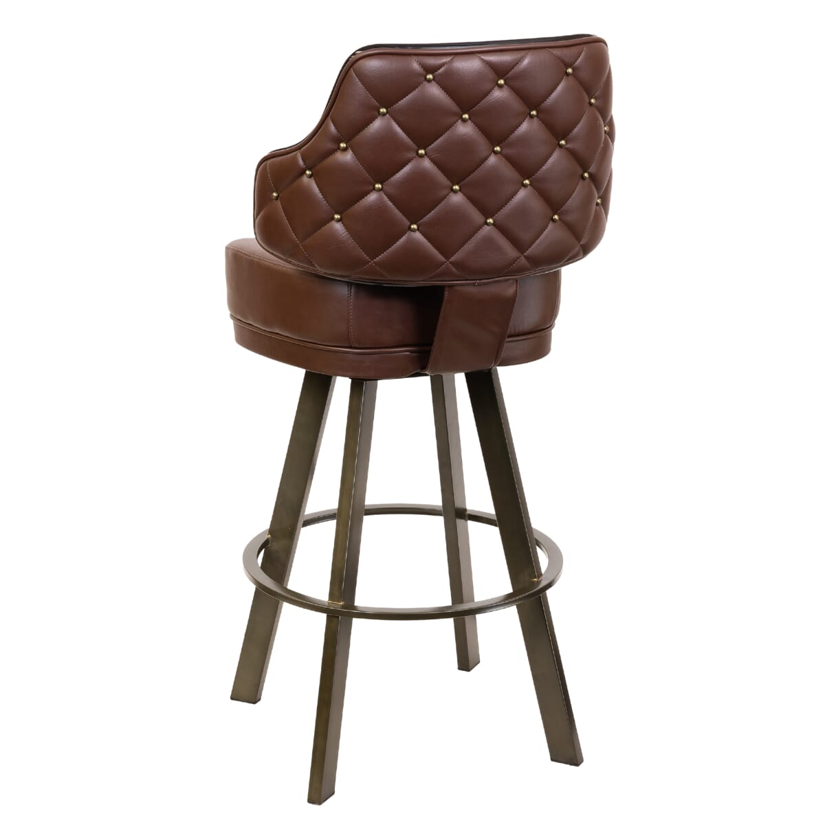 Quilted Button-Back Bar Stool with Rust-Finished Steel Base