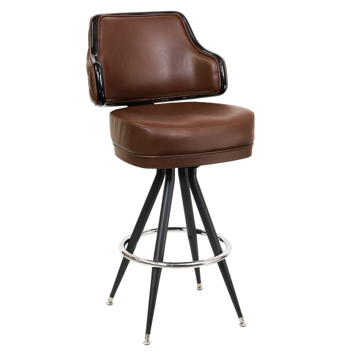 Quilted Button-Back Bucket Bar Stool with Vintage Black Frame and Metal Footrest