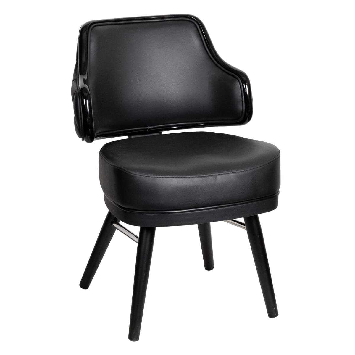 Quilted Bucket-Style Chair with Black Steel Frame, Chrome Accent, and Gold Buttons