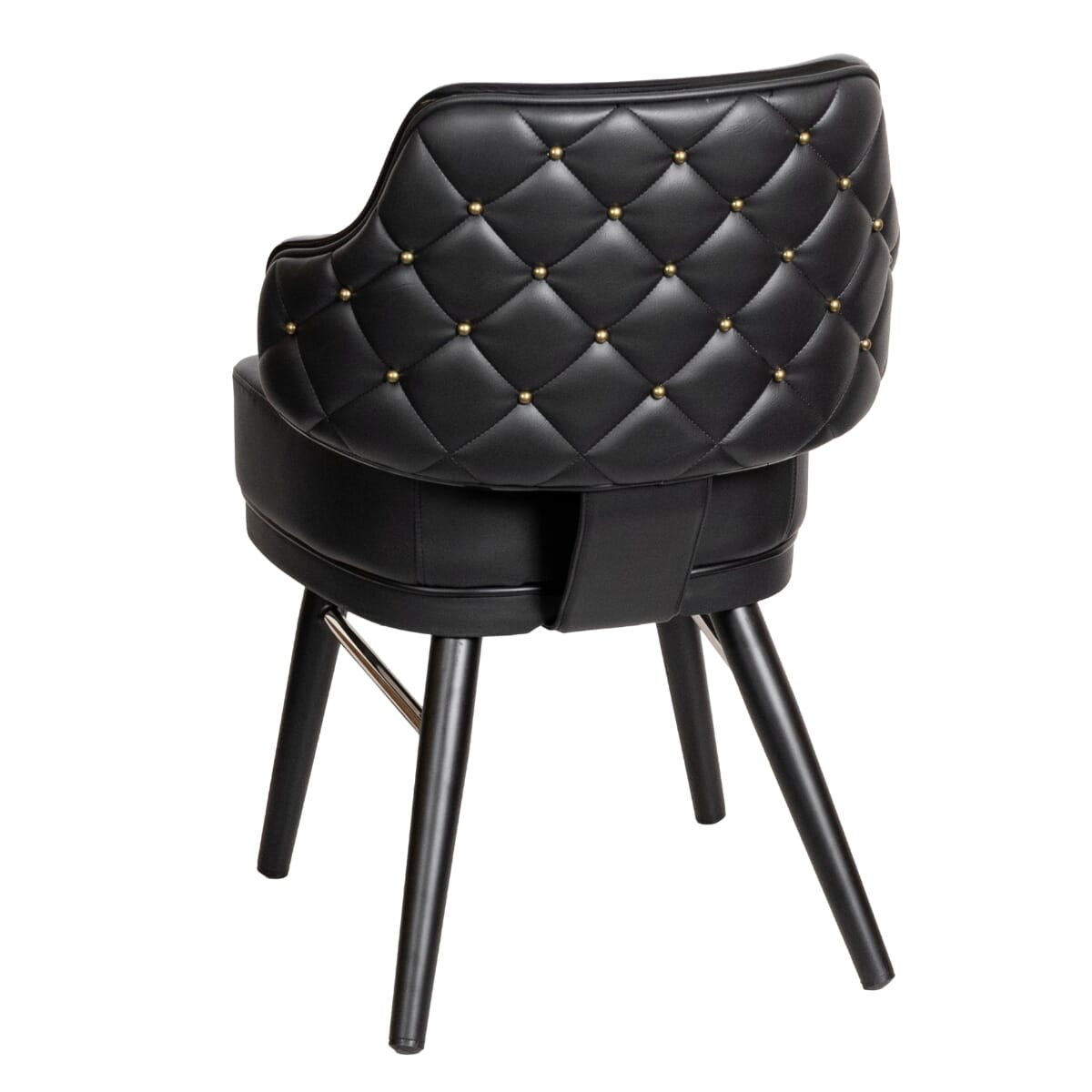 Quilted Bucket-Style Chair with Black Steel Frame, Chrome Accent, and Gold Buttons
