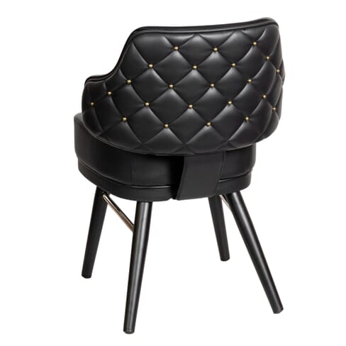 Quilted Bucket-Style Chair with Black Steel Frame, Chrome Accent, and Gold Buttons