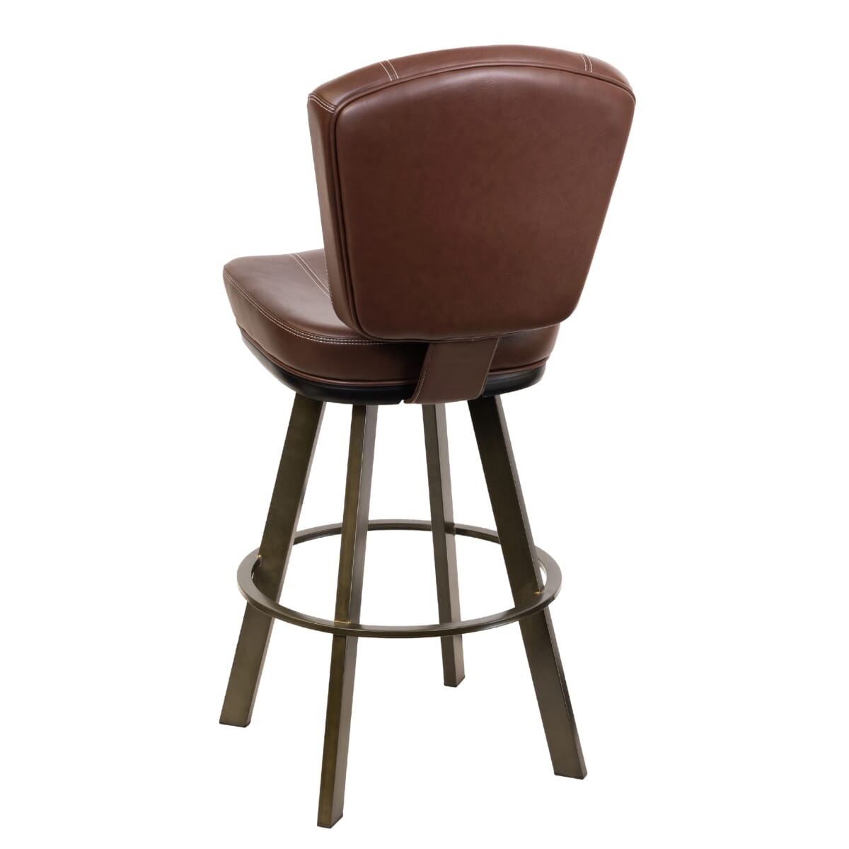 Contemporary Stitched Vinyl Bar Stool with Large Rust-Finished Frame