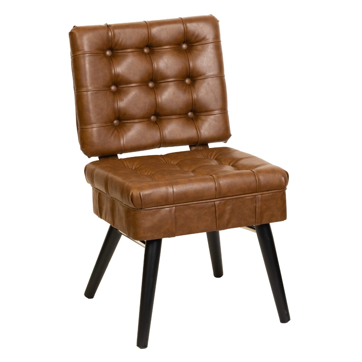 Tufted Bucket-Style Chair with Square Black Frame and Chrome Accent