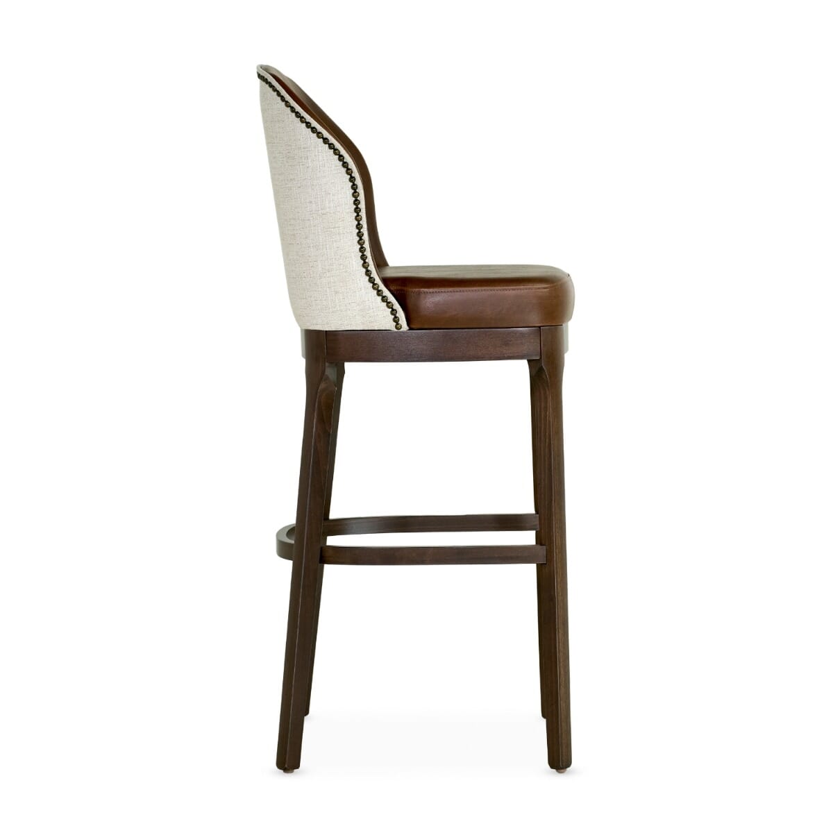 Grace Commercial Dining Upholstered Bar Stool in Brown Finish and Nailhead Trim