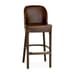 Front view of Grace Modern bar stool with walnut finish and brown upholstery