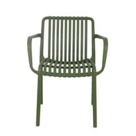  Stackable Striped Seat and Back Outdoor Resin Chair with Arms in Green 