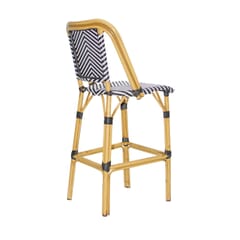 Synthetic Wicker & Bamboo Commercial Outdoor Bar Stool - Black/White