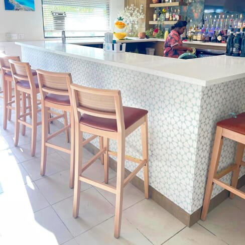 Lot of 15 - Fully Upholstered Natural Wood Madison Commercial Bar Stool with Nail-head Trim