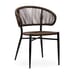 Outdoor patio restaurant chair in brown with a curved rope-woven backrest, sturdy aluminum frame, and slim tapered legs