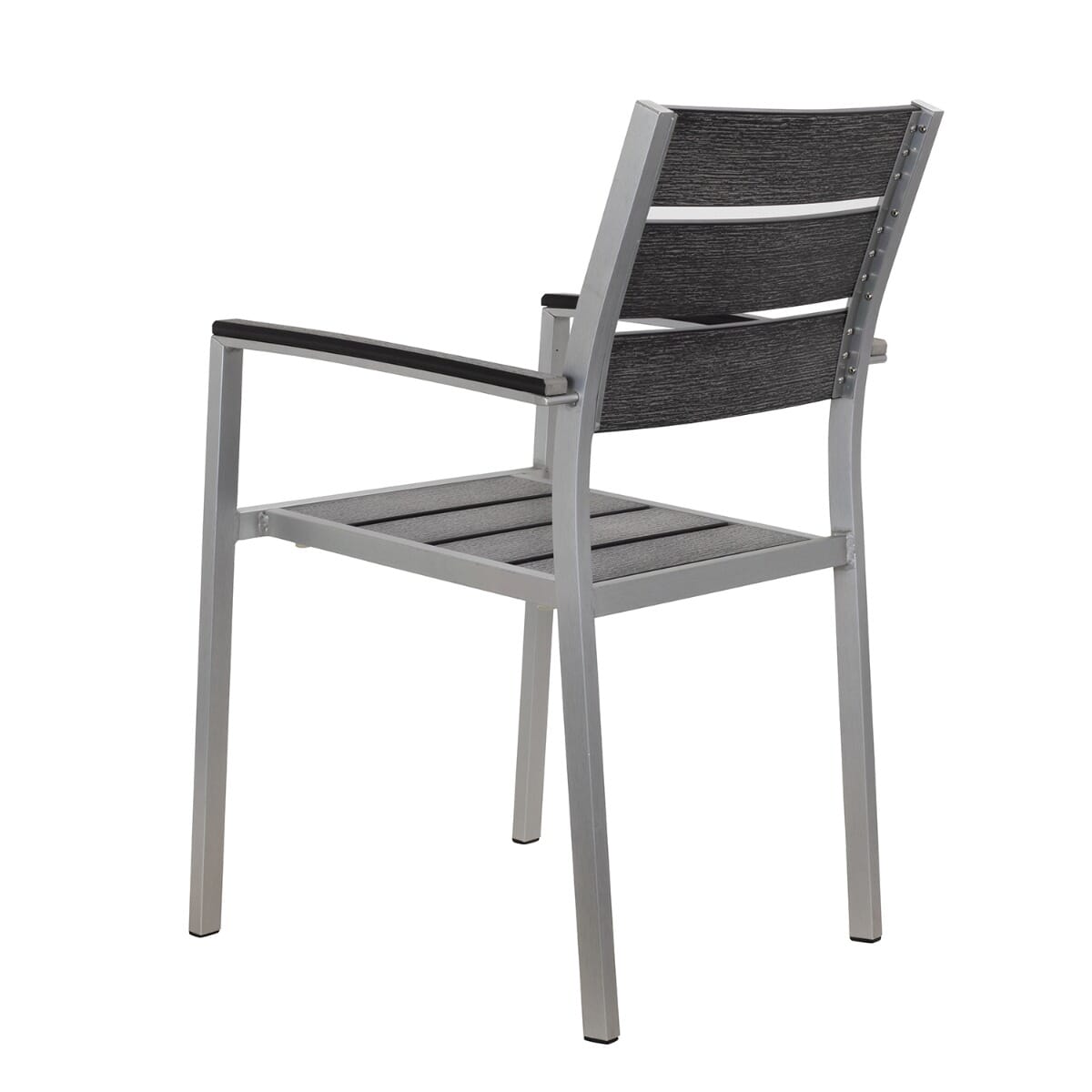 Aluminum Outdoor Stackable Restaurant Arm Chair With Pewter Synthetic Teak Slats