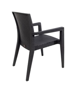 Curved-Back Dark Gray Wicker Look Restaurant Chair with Arms