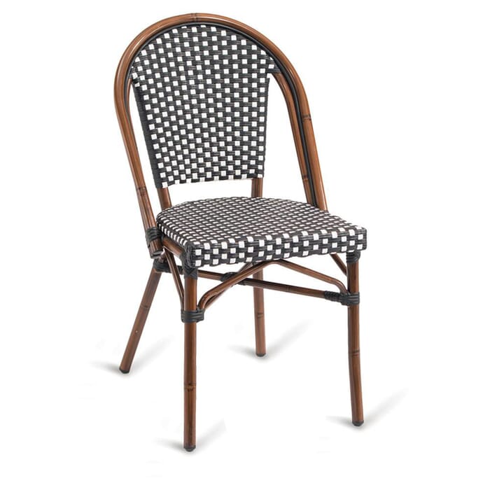 Synthetic Wicker Bamboo Commercial Outdoor Chair In Black And White Bamboo Commercial Outdoor Chair, White Faux Wicker Outdoor Furniture