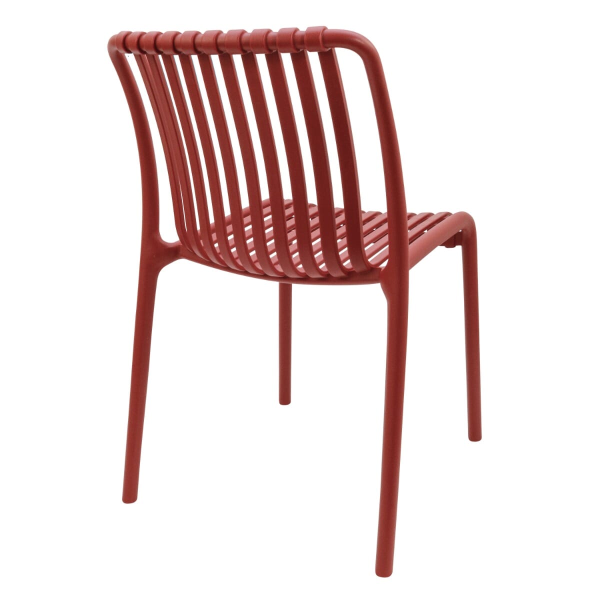 Stackable Indoor/Outdoor Resin Chair With Striped Seat and Back in Red