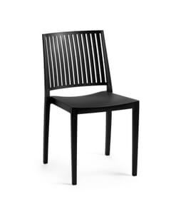 Stackable Indoor/Outdoor Resin Chair With Striped Square Back in Black