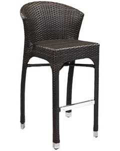 Curved-Back Synthetic Wicker Outdoor Restaurant Bar Stool - 1 Lot of 8 Barstools 