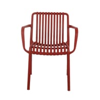  Stackable Striped Seat and Back Outdoor Resin Chair with Arms in Red