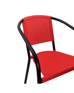 Stackable Black Powder Coated Steel Frame Chair With Red Resin Seat and Back