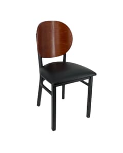 1 Lot of 18 Units- Black Steel Frame Chair With Round Veneer Back and Upholstered Seat 