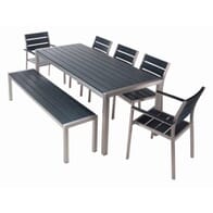 Synthetic Teak Wood Slats Table in Pewter