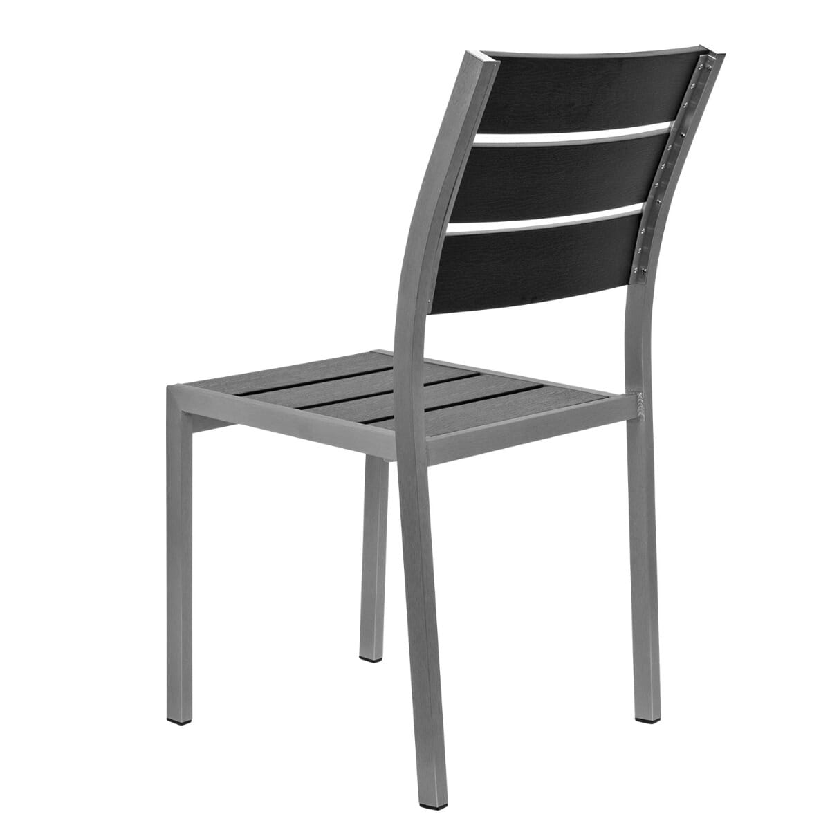 Aluminum Frame Outdoor Stackable Restaurant Chair With Black Synthetic Teak Slats