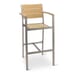 Brushed Aluminum Frame Outdoor Bar Stool with Tan Synthetic Teak Slats
