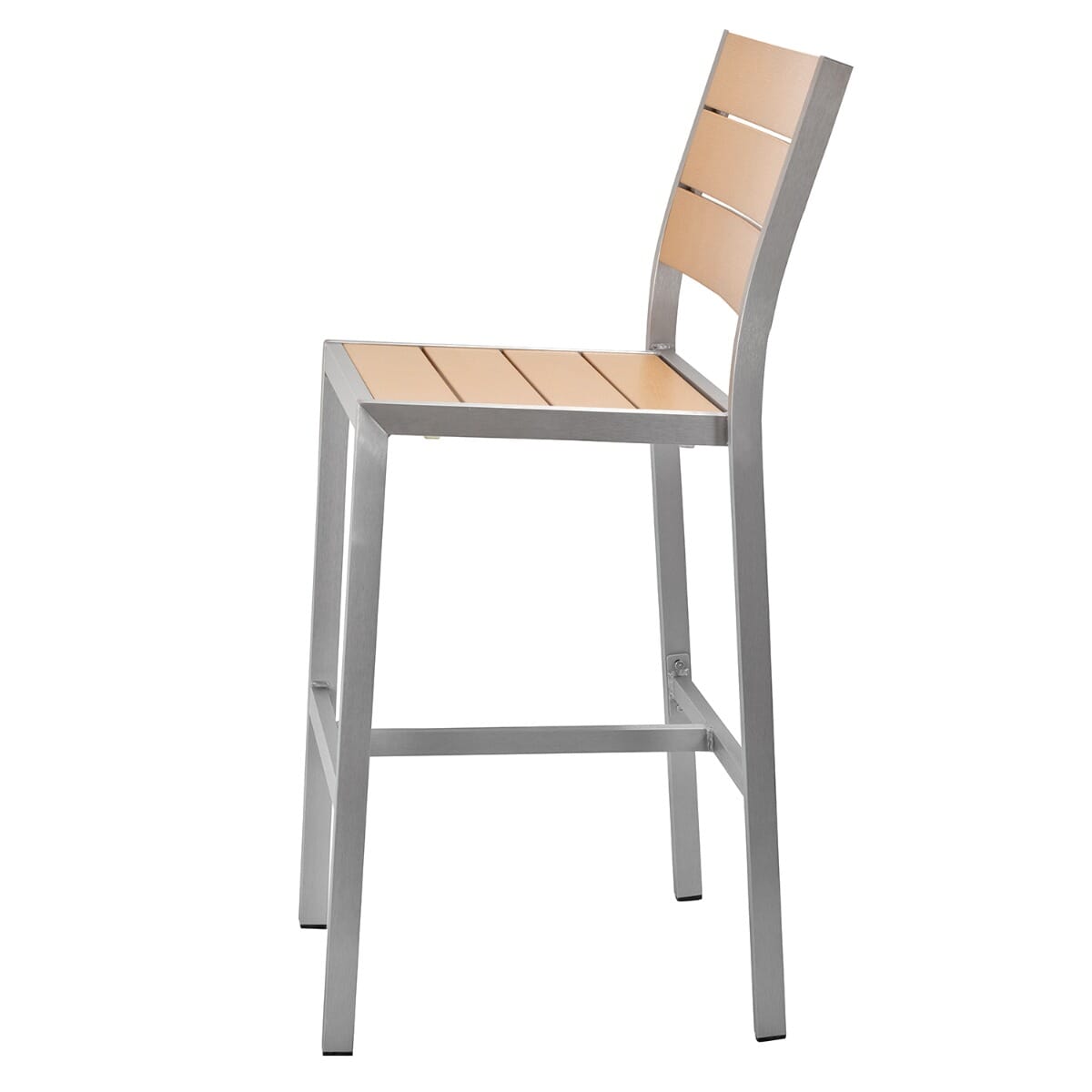 Aluminum Frame Outdoor Restaurant Bar Stool With Tan Synthetic Teak Slats