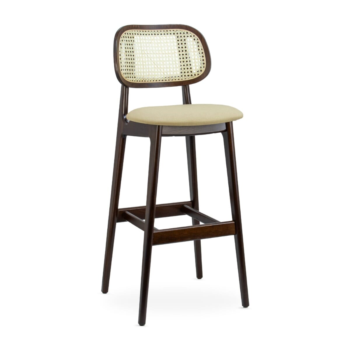 Tefi Walnut Finish Commercial Bar Stool with Cane Backrest